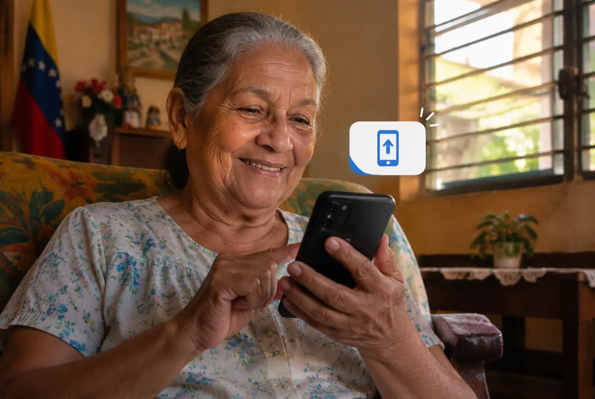 Madre en Venezuela sonríe al recibir una recarga en su celular