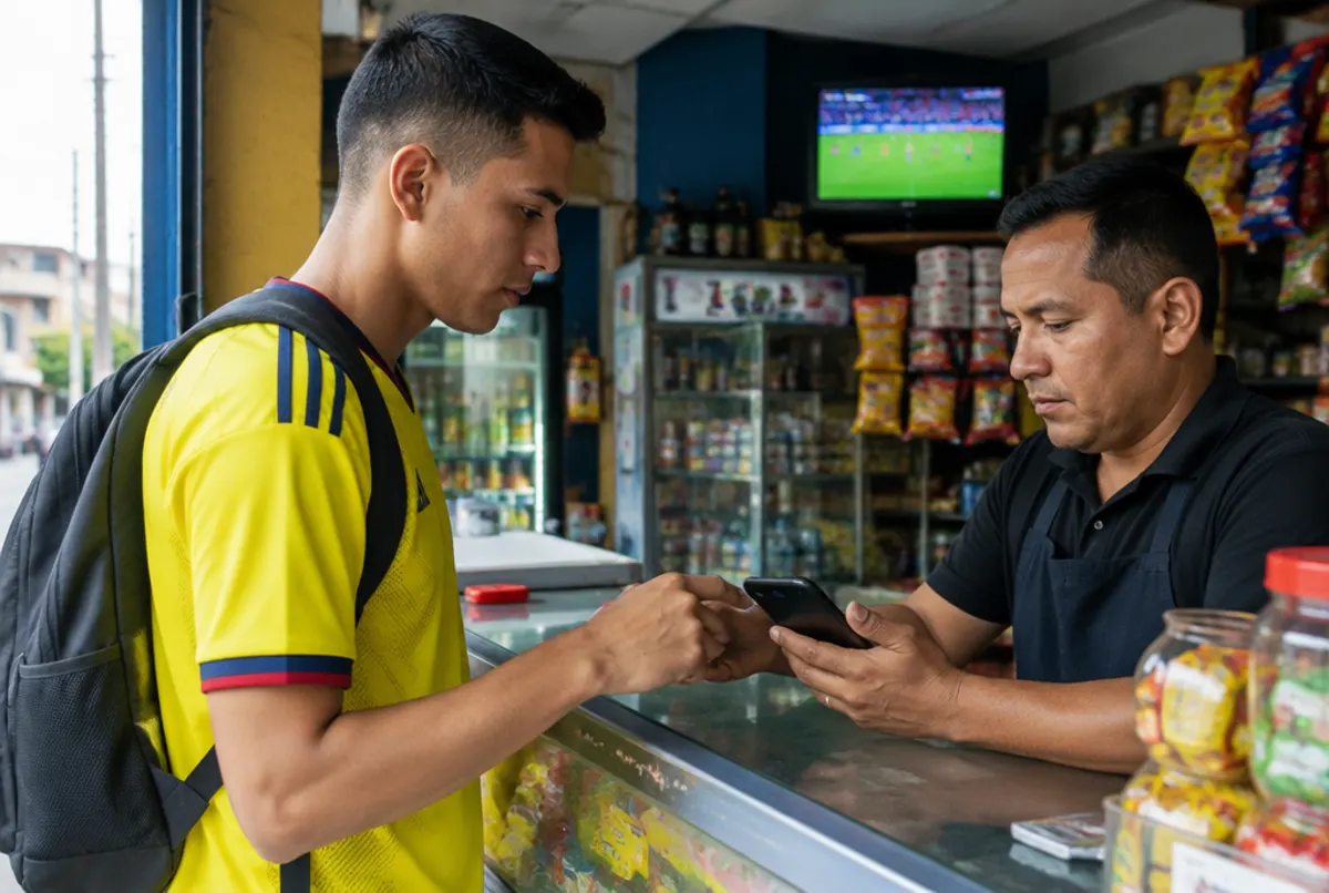 Joven recarga su cuenta de apuestas deportivas en una tienda de barrio